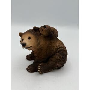 Mama Bear with Cub Figurine Resin or Polystone Brown Animal Statue 3.5” Tall